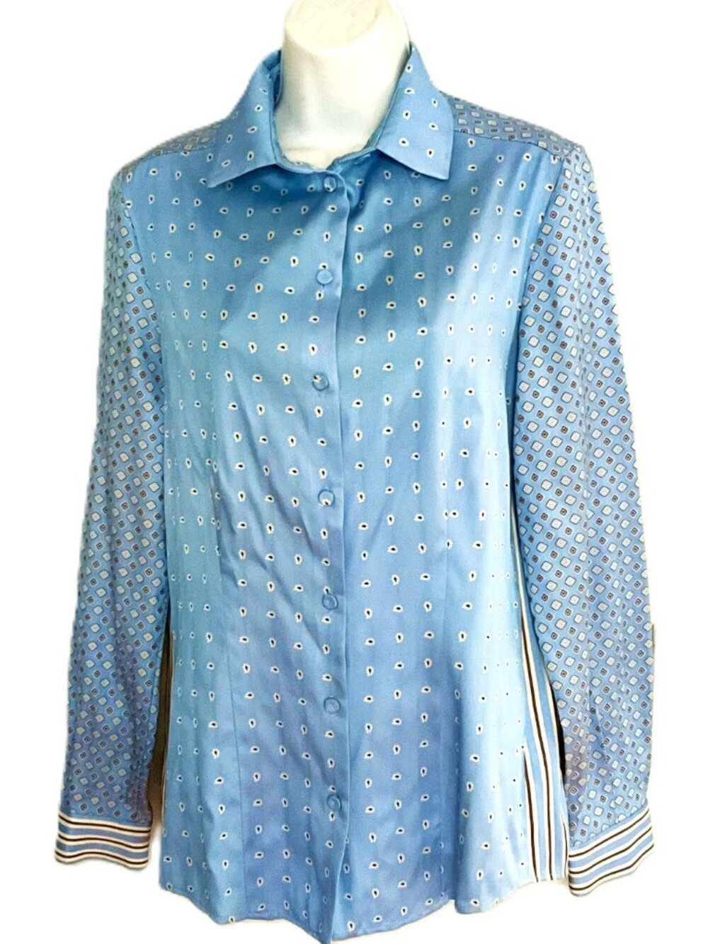 Philosophy di Alberta Ferretti Blue Polka Dot Button Front Shirt Blouse IT42 US6
